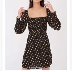 Maje Black Floral smocked Long Sleeve Dress size 36/ small